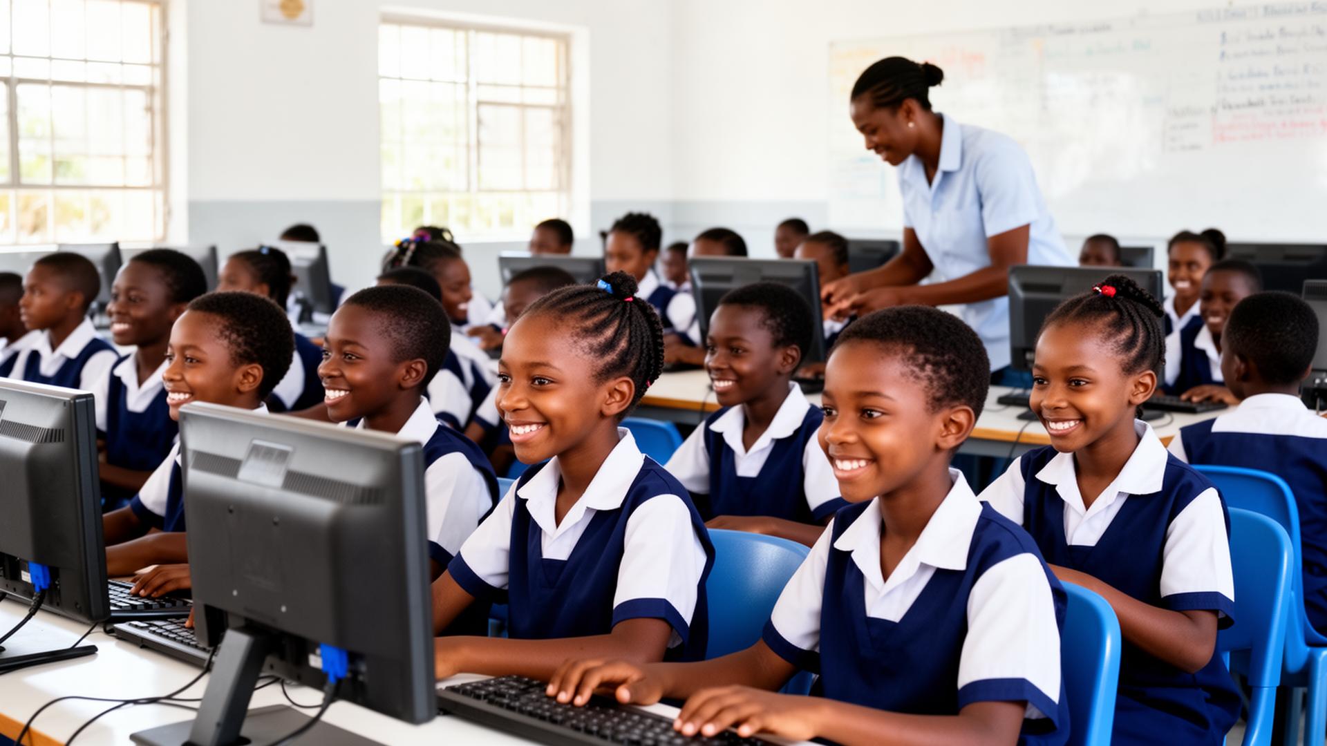 Haitian students learning in a computer lab