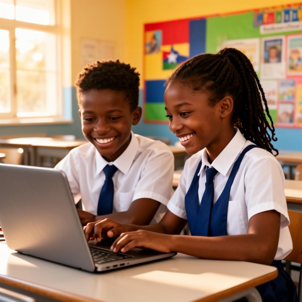 Students working together in a Haitian school